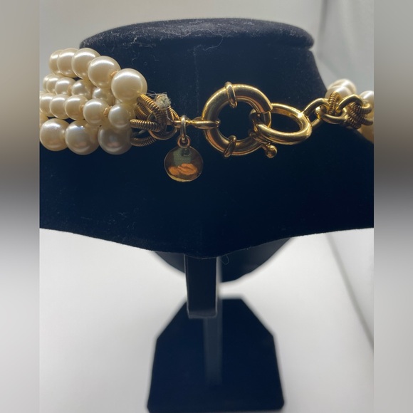 J. Crew Four Strand Faux Pearl Twisted Hammock Gold Tone Necklace πHPπ - Picture 8 of 11